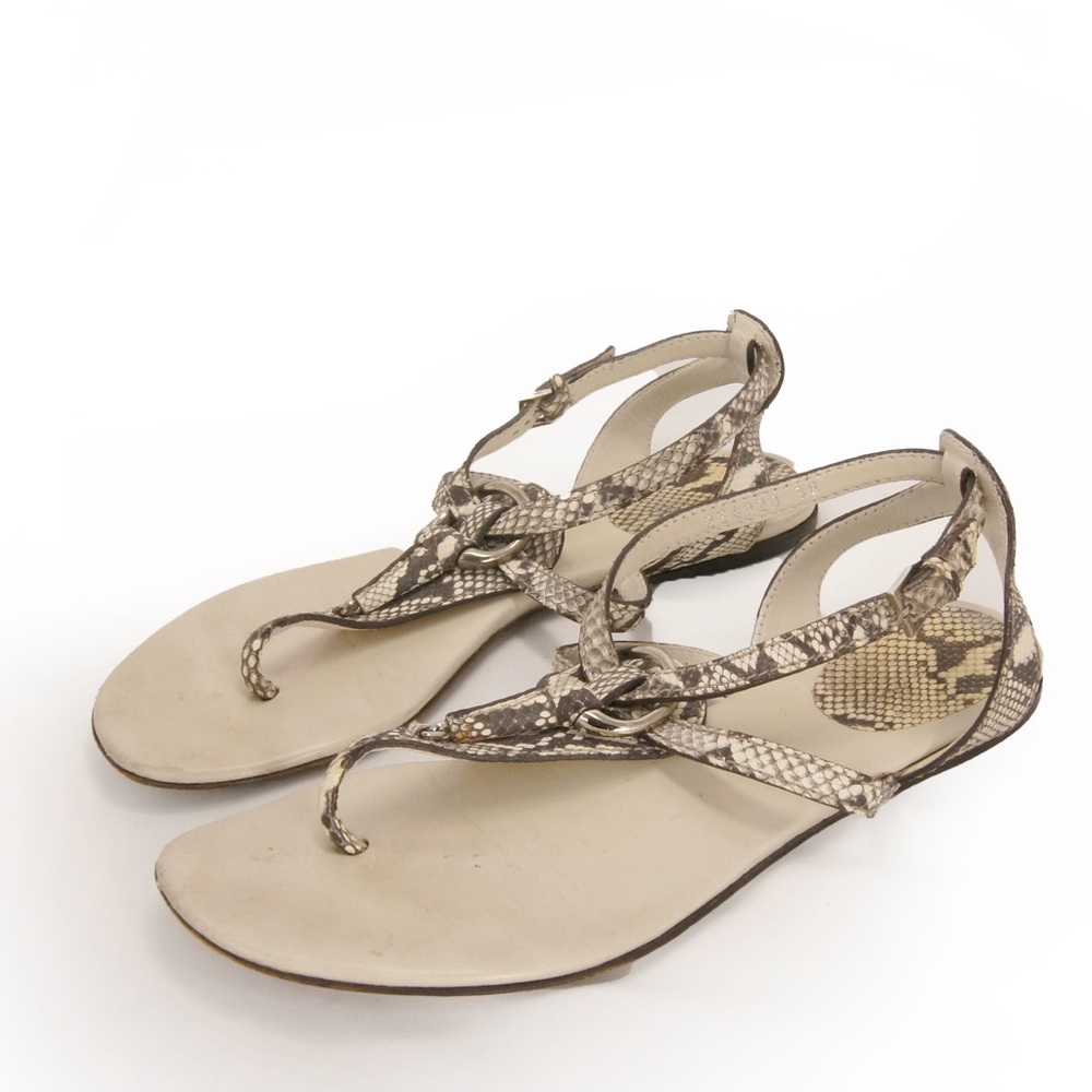 Gucci Python Snake Skin Cream Biege Leather Thong Slingback Sandal Flats